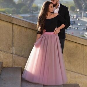 Women's Pink Tulle Maxi Skirt - Elegant Full-Length A-Line